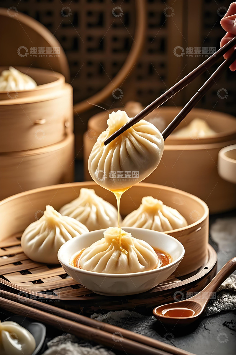 高清大图下载【趣麦麦图】早点灌汤小笼包美食摄影图