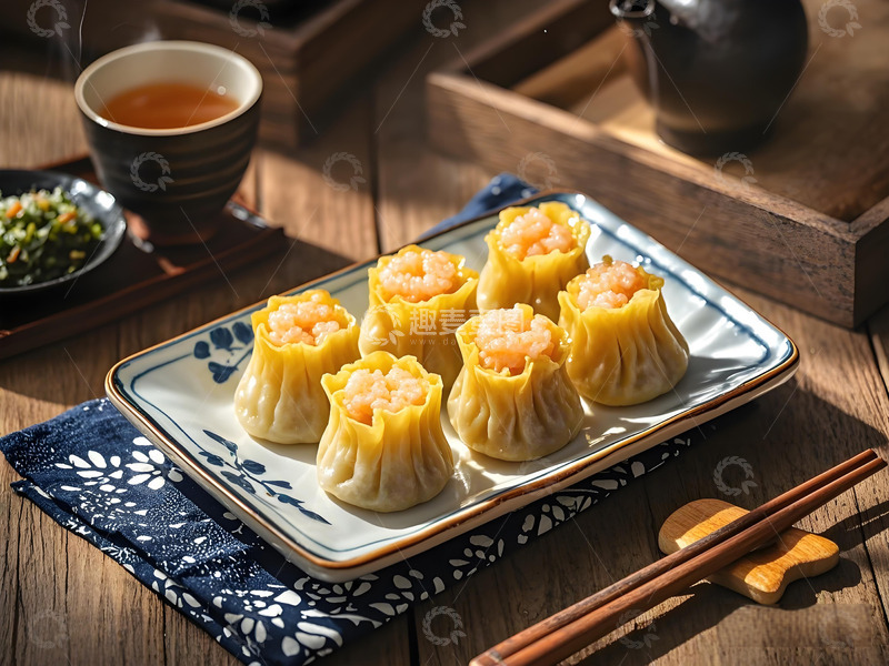 高清大图下载【趣麦麦图】一盘虾仁烧麦摄影图