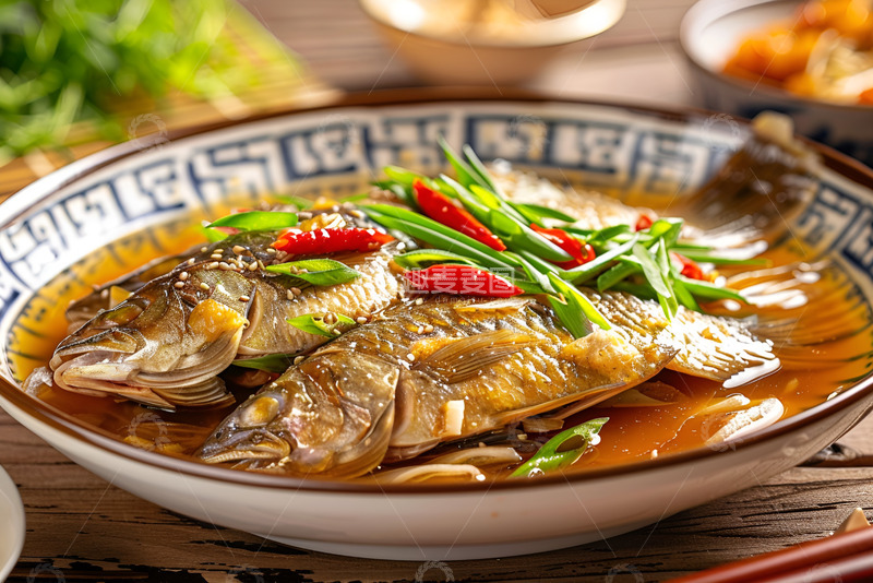 高清大图下载【趣麦麦图】两条美味的红烧鱼