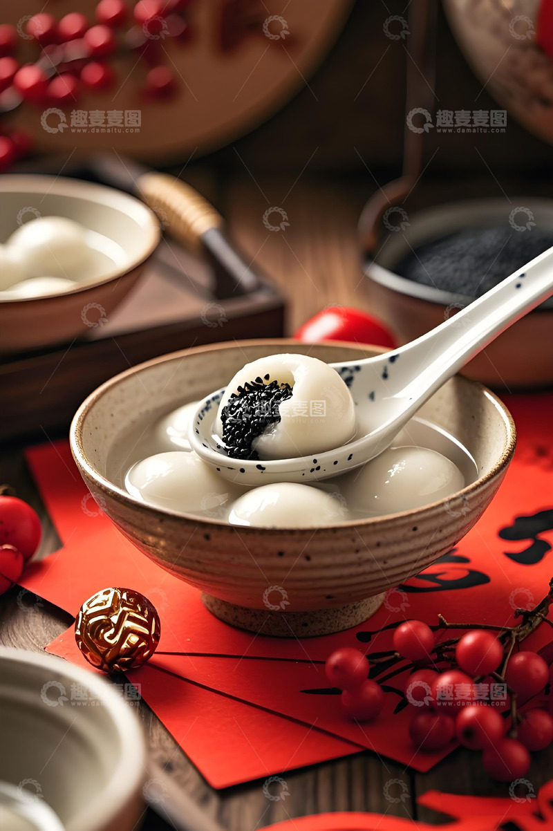 高清大图下载【趣麦麦图】黑芝麻汤圆元宵节日美食摄影