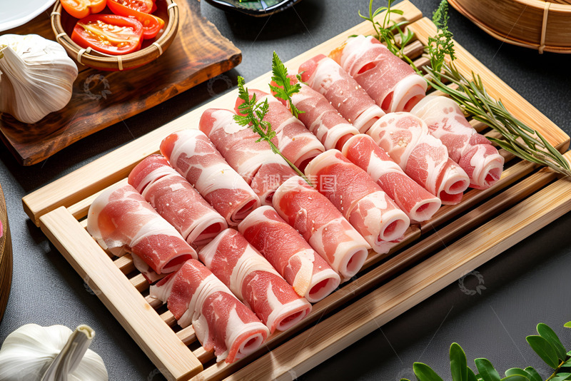 高清大图下载【趣麦麦图】一盘新鲜的羊肉卷