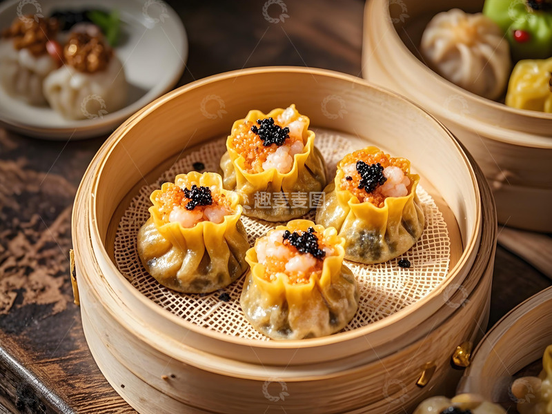 高清大图下载【趣麦麦图】黑松露虾肉烧麦美食摄影图