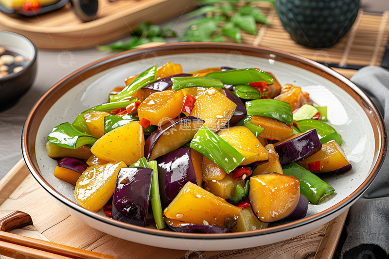 高清大图下载【趣麦麦图】一盘地三鲜炒菜