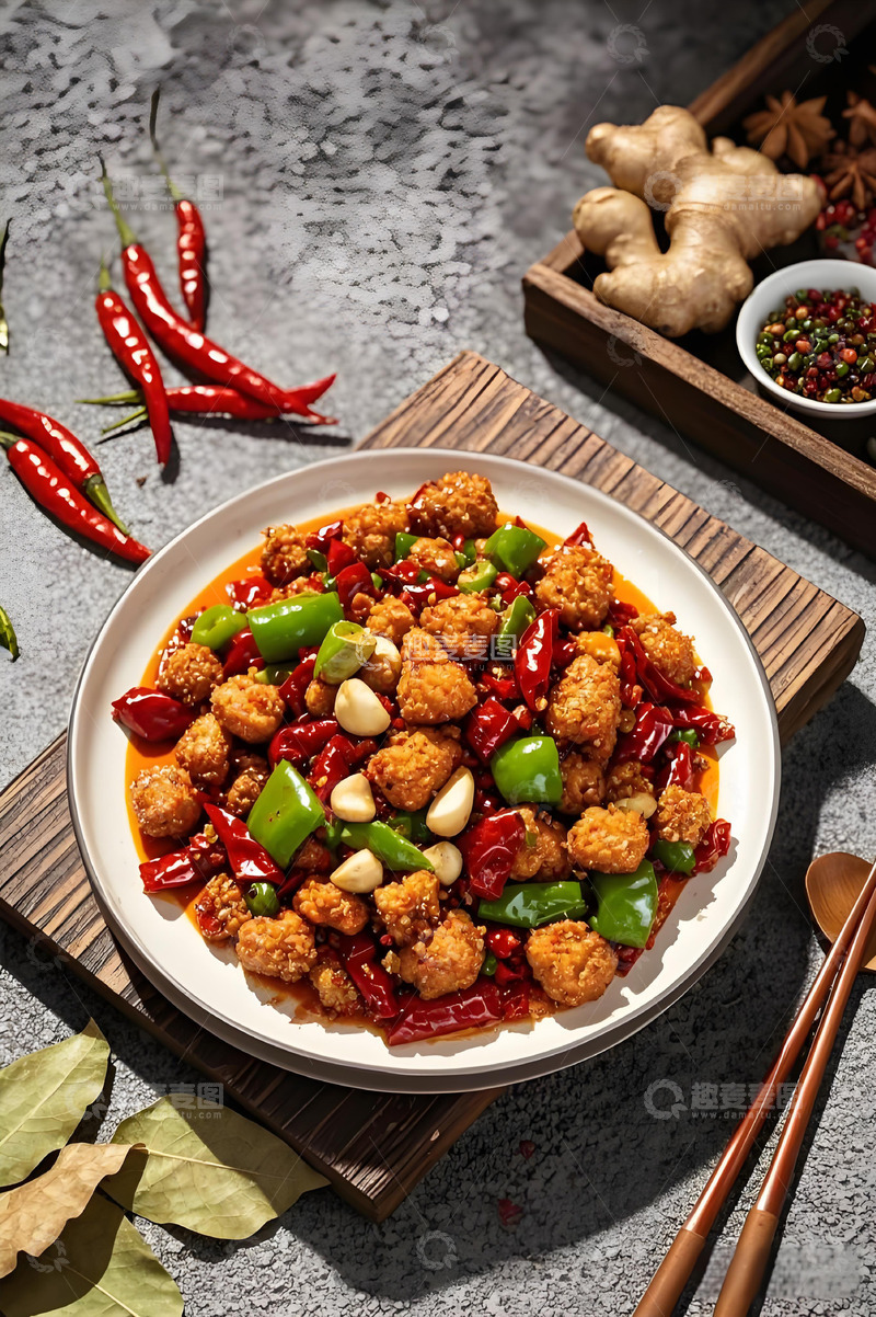 高清大图下载【趣麦麦图】俯视图美食摄影图之辣子鸡