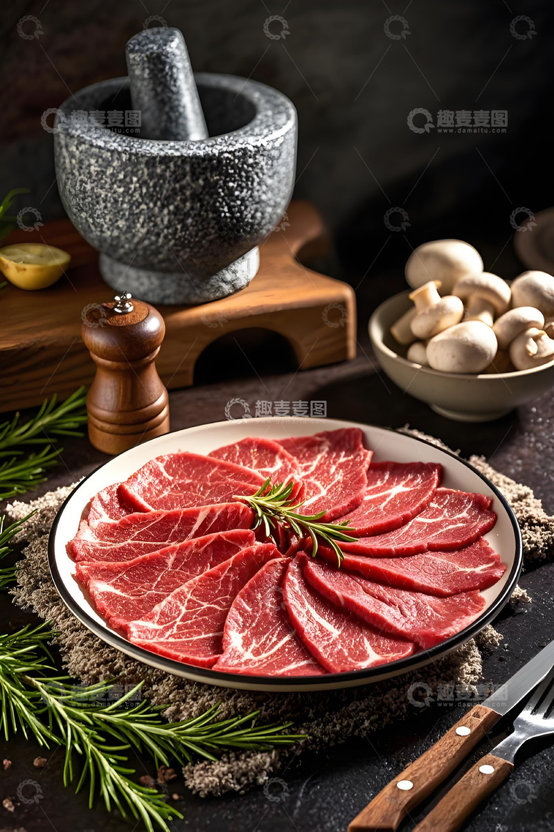 高清大图下载【趣麦麦图】火锅食材之牛脊牛肉片摄影图