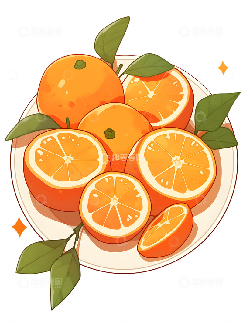 高清大图下载【趣麦麦图】橘子卡通盘子水果