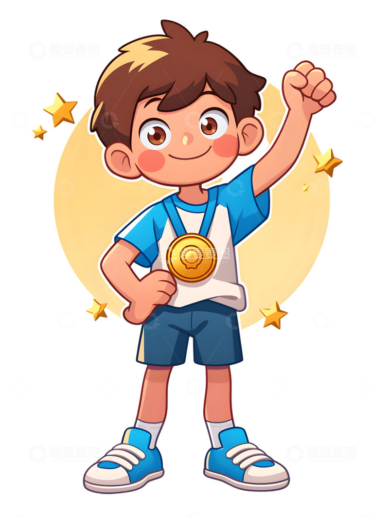 高清大图下载【趣麦麦图】运动会金牌男孩