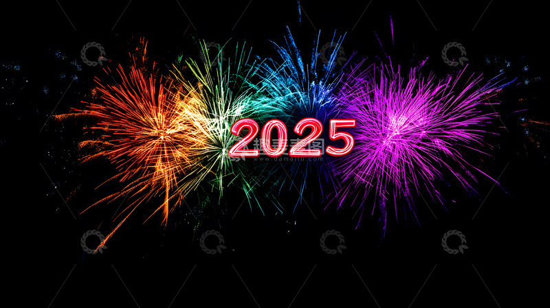 闪耀烟花中的“2025”
