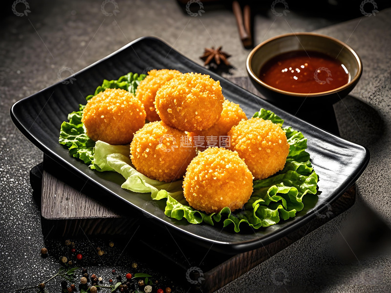 高清大图下载【趣麦麦图】黄金炸丸子美食摄影图