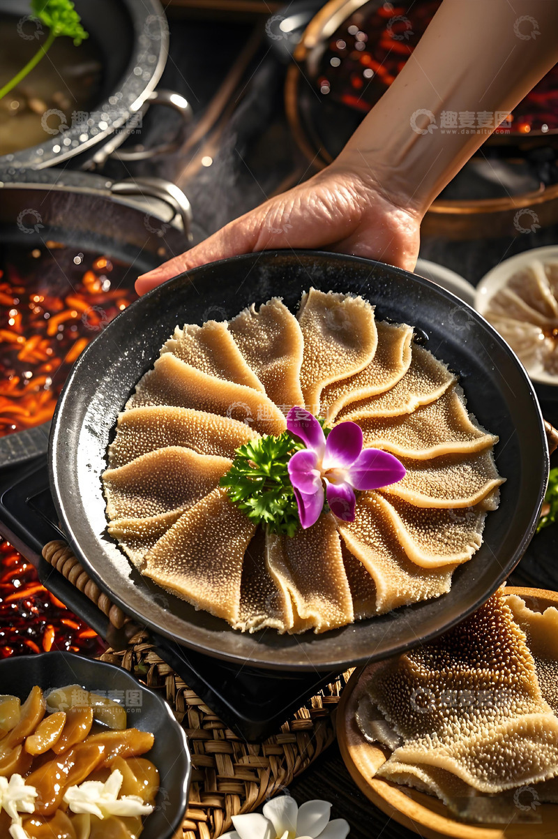 高清大图下载【趣麦麦图】火锅食材之一盘毛肚摄影图