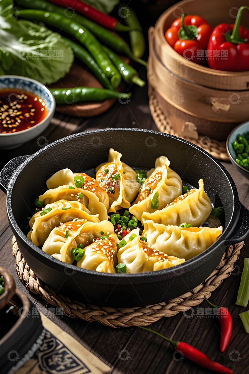 高清大图下载【趣麦麦图】一锅煎饺子美食摄影图