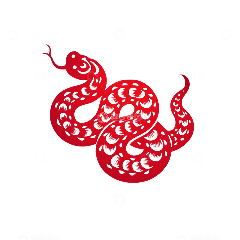 高清大图下载【趣麦麦图】红色喜庆盘蛇剪纸图蛇年节庆图案