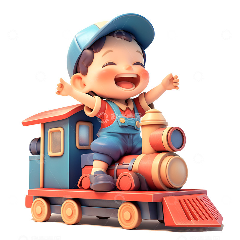 高清大图下载【趣麦麦图】坐着小火车玩具的小孩