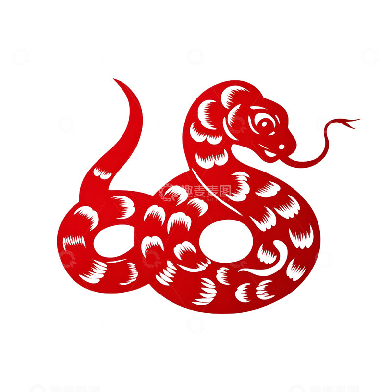 高清大图下载【趣麦麦图】蛇年红色剪纸盘蛇图喜庆节庆装饰