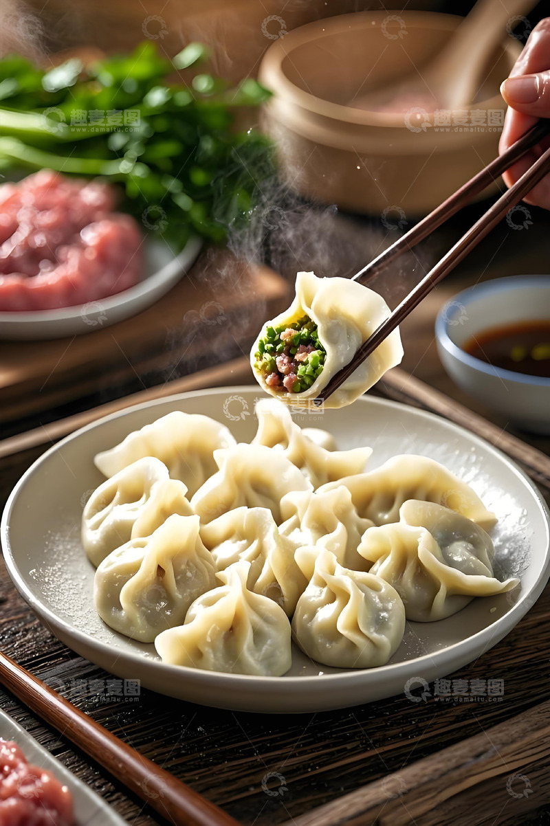 高清大图下载【趣麦麦图】青菜肉馅饺子摄影图