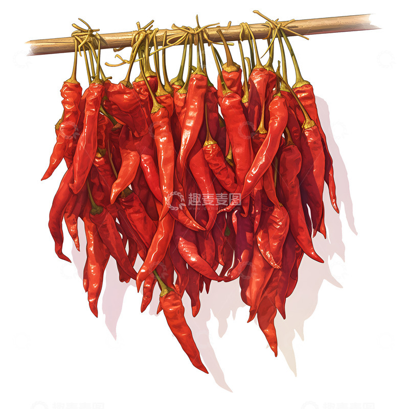 高清大图下载【趣麦麦图】一串晾晒的干辣椒