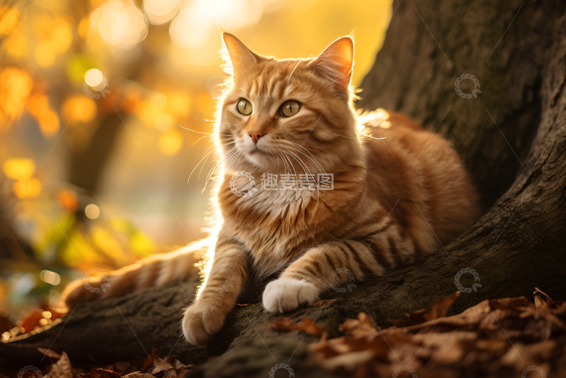 高清大图下载【趣麦麦图】趴在树底下的猫咪