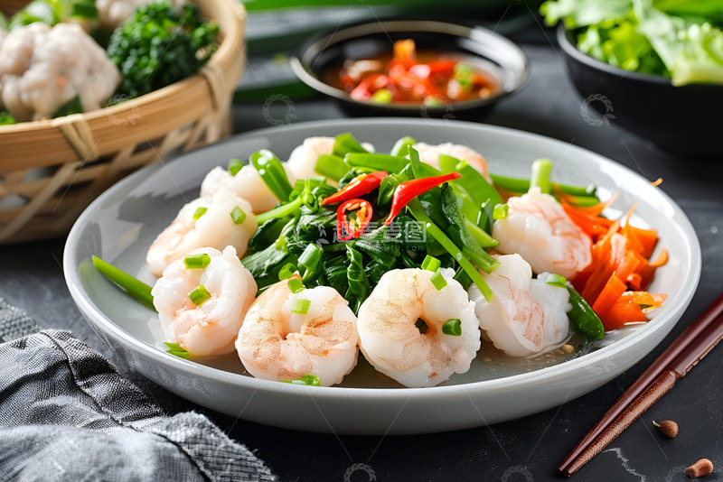 高清大图下载【趣麦麦图】虾仁绿菜美食