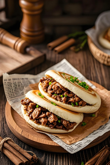 盘子里的肉夹馍美食摄影图