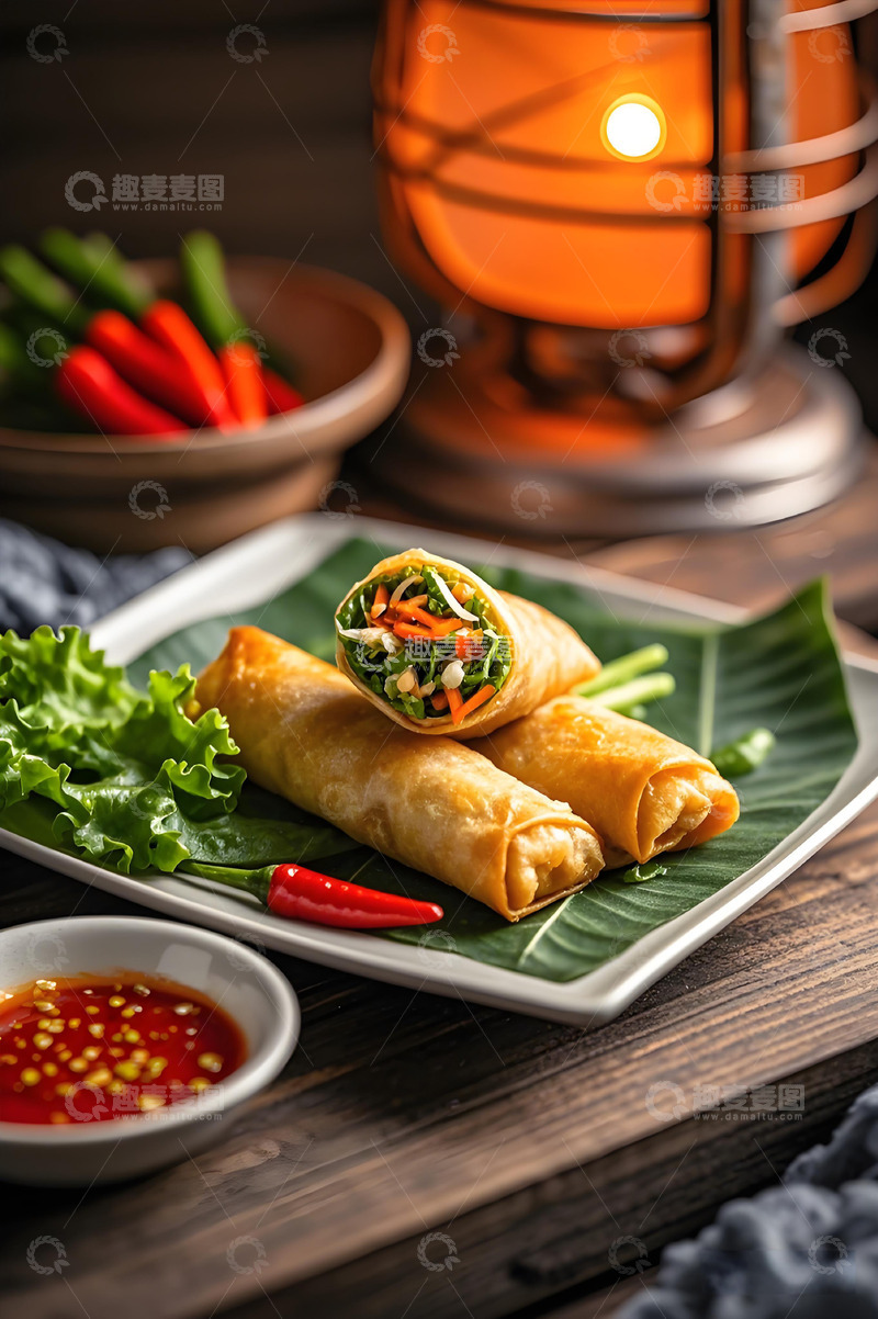 高清大图下载【趣麦麦图】素馅春卷美食摄影图