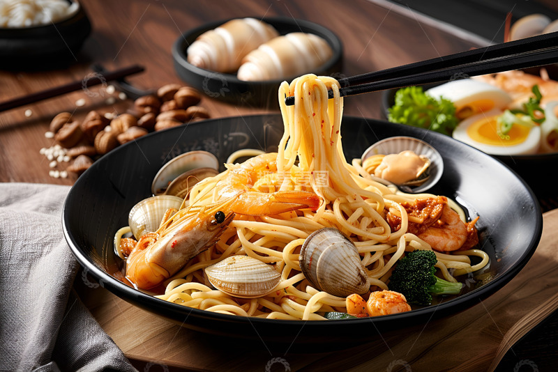 高清大图下载【趣麦麦图】一碗海鲜面条美食摄影