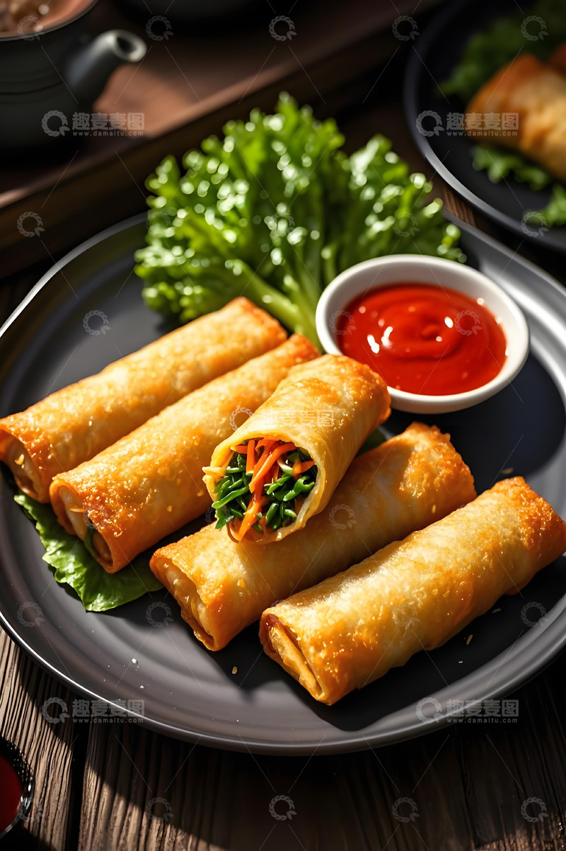 高清大图下载【趣麦麦图】炸春卷中式节日美食摄影图