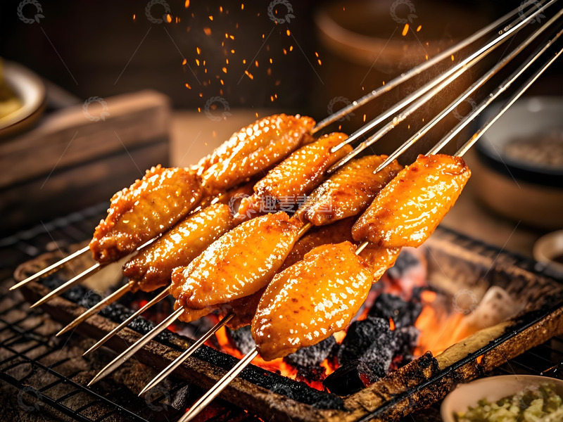高清大图下载【趣麦麦图】烤鸡翅串美食摄影图