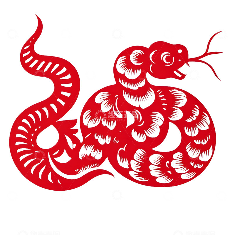 高清大图下载【趣麦麦图】红色剪纸蛇盘绕图新年喜庆装饰