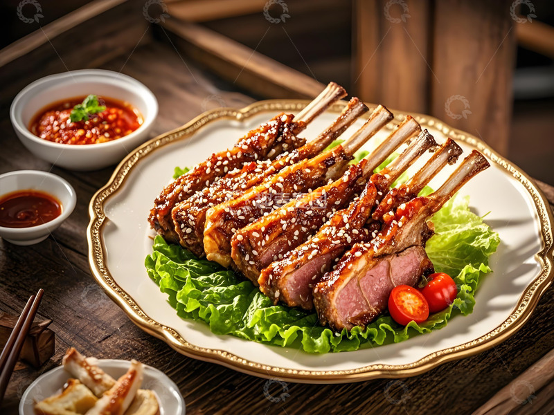 高清大图下载【趣麦麦图】一盘烤羊排烤肉摄影图