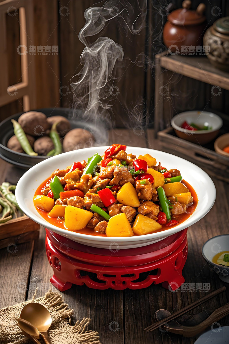 高清大图下载【趣麦麦图】一锅大盘鸡美食摄影图