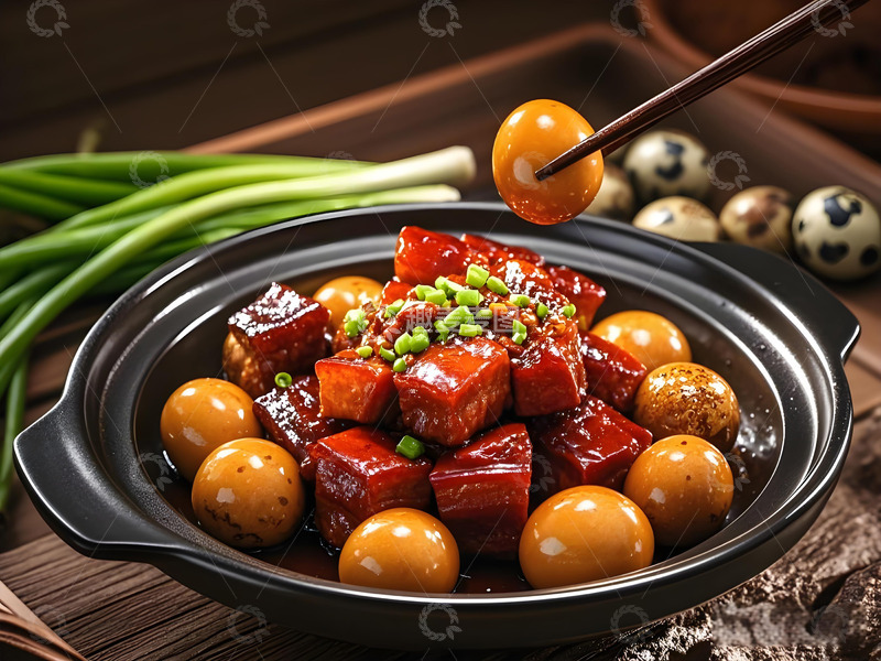 高清大图下载【趣麦麦图】一锅鹌鹑蛋炖肉美食摄影图