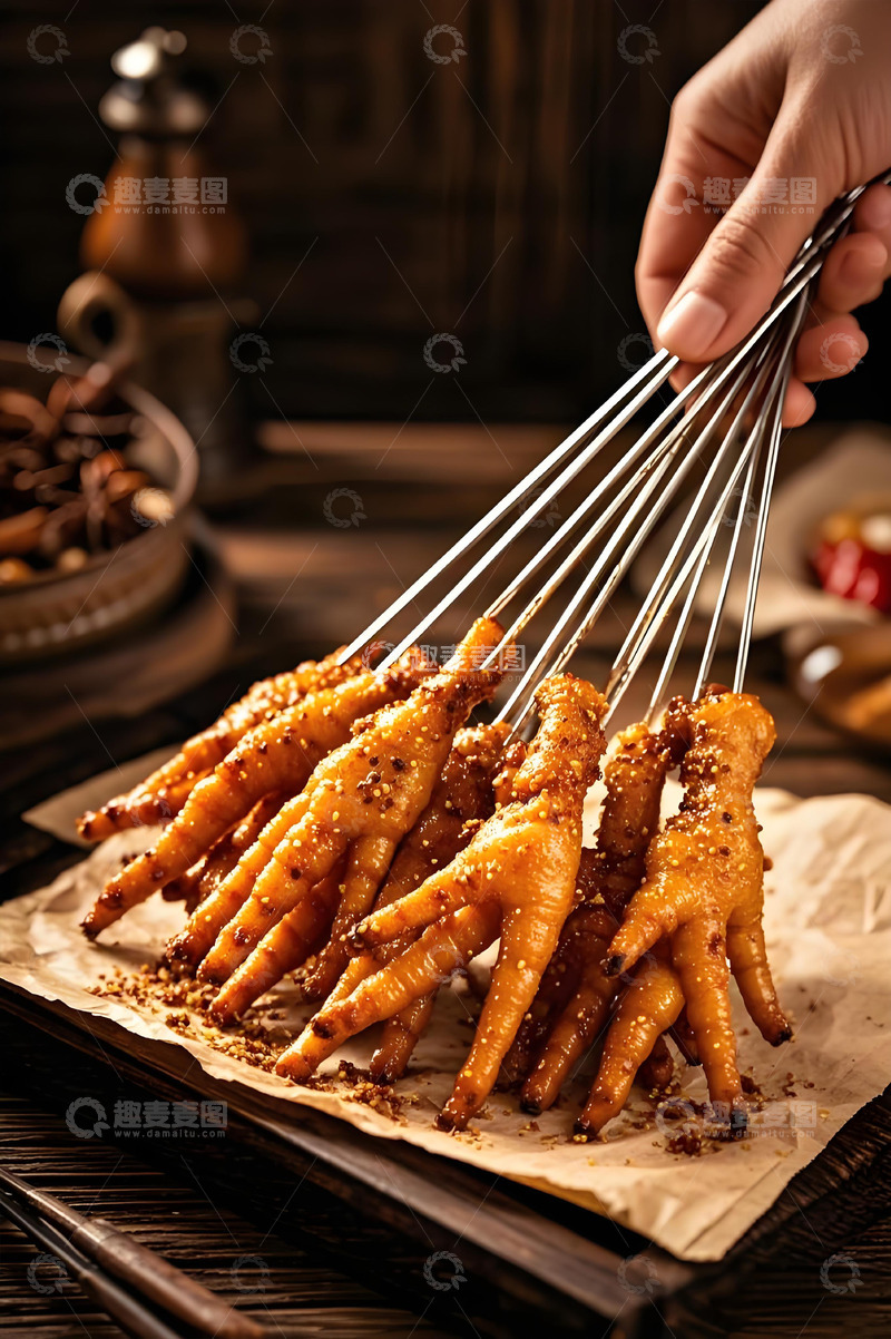 高清大图下载【趣麦麦图】烧烤美食之烤鸡爪摄影图