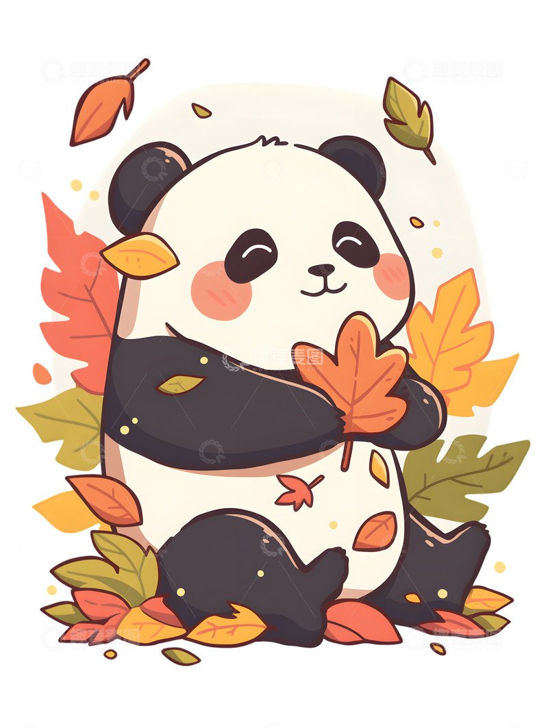 高清大图下载【趣麦麦图】熊猫枫叶卡通可爱