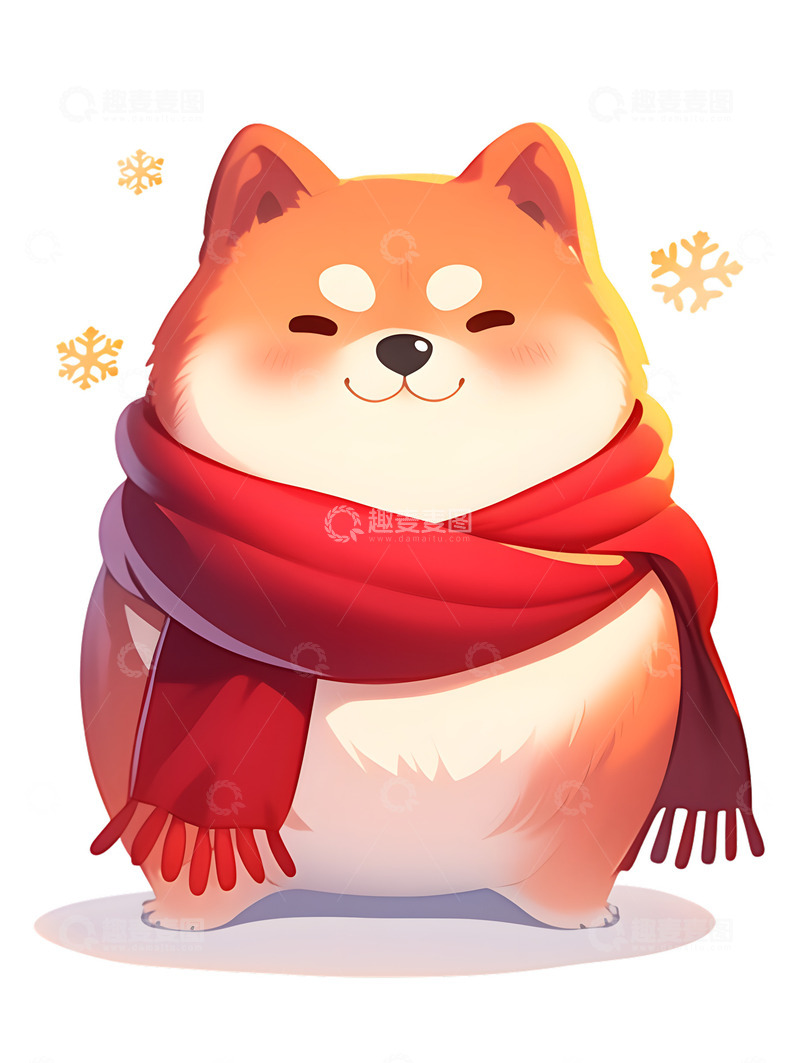 高清大图下载【趣麦麦图】秋田犬卡通冬季小狗