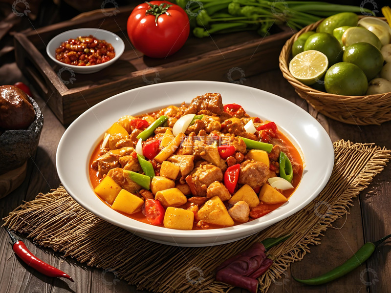 高清大图下载【趣麦麦图】新疆美食大盘鸡摄影图