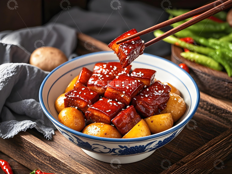 高清大图下载【趣麦麦图】夹起红烧肉美食摄影图