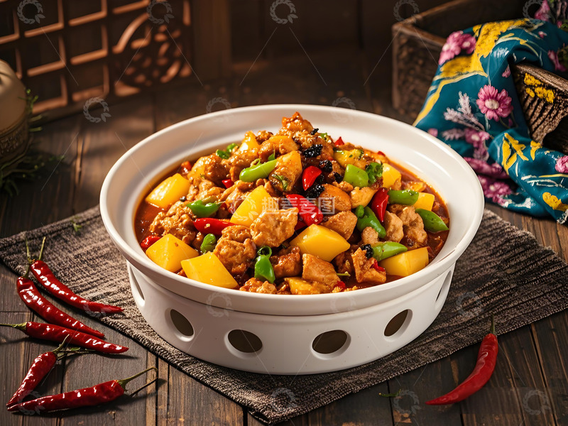 高清大图下载【趣麦麦图】一小锅大盘鸡美食摄影图