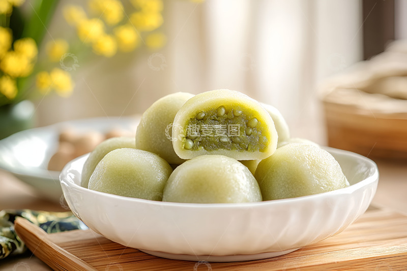 高清大图下载【趣麦麦图】绿豆沙糯米团子