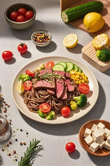 牛肉荞麦面轻食摄影图