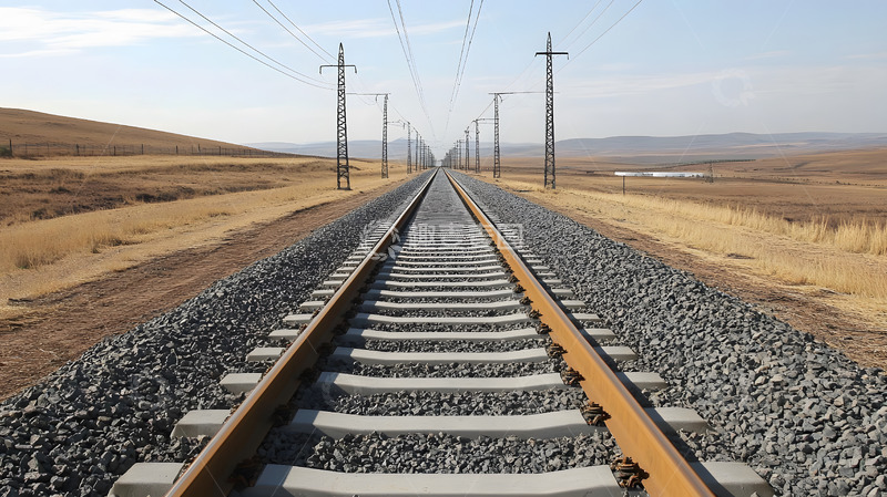 高清大图下载【趣麦麦图】荒野中的延伸铁轨寂静的铁路风景