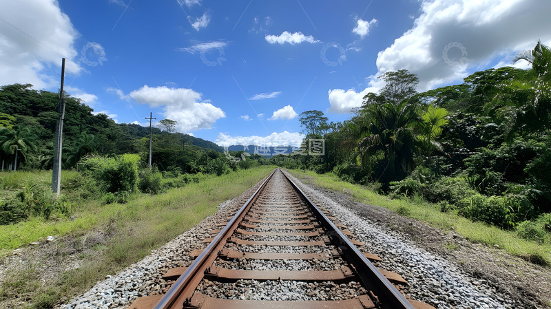 高清大图下载【趣麦麦图】郁郁葱葱的绿色铁路铁道中的自然之美