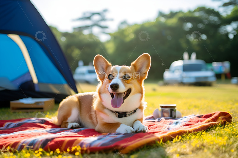 高清大图下载【趣麦麦图】户外营地里的小柯基