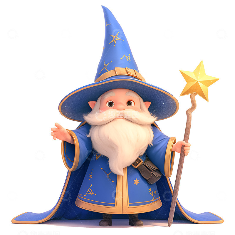 高清大图下载【趣麦麦图】卡通拿着星星法杖的魔法师