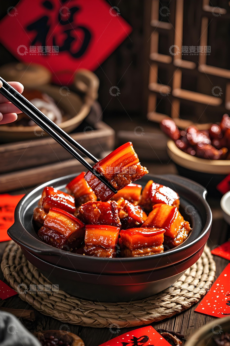 高清大图下载【趣麦麦图】红烧肉年夜饭美食摄影