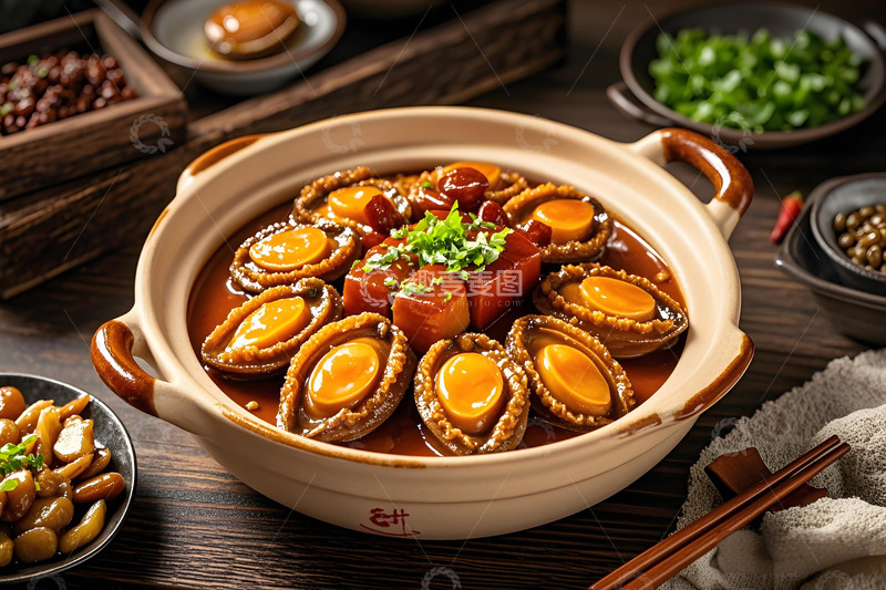 高清大图下载【趣麦麦图】一砂锅的鲍鱼炖肉摄影图