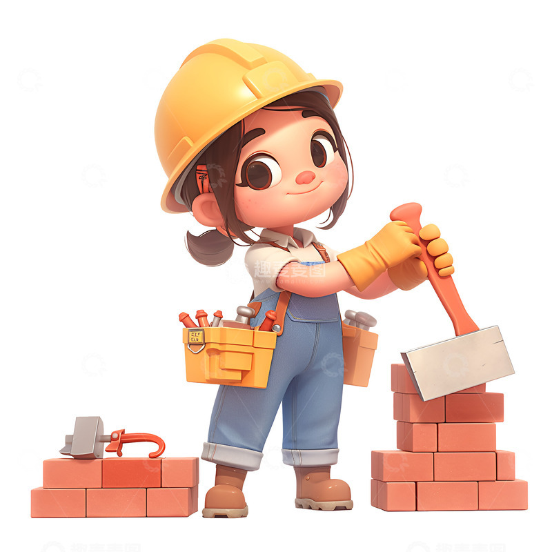 高清大图下载【趣麦麦图】砌墙的小女孩