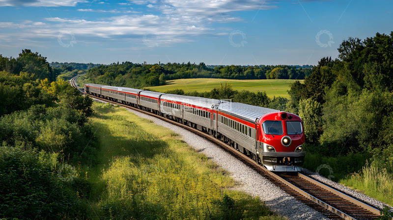 高清大图下载【趣麦麦图】乡村田野中的铁路列车穿越自然风光