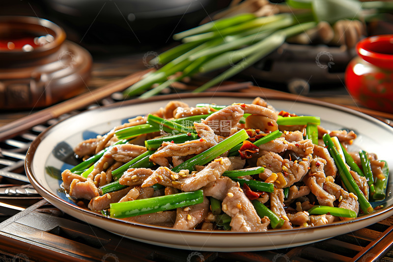 高清大图下载【趣麦麦图】一盘香葱炒肉片