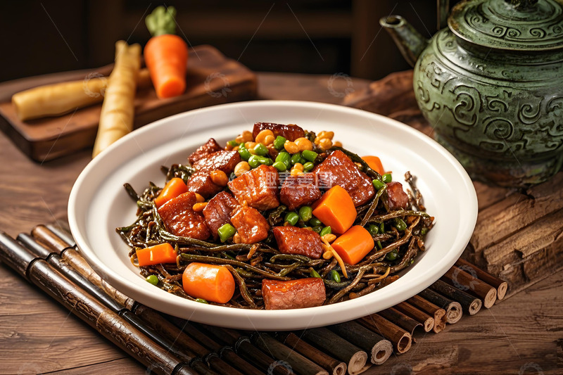 高清大图下载【趣麦麦图】干豆角烧肉炖肉美食摄影图