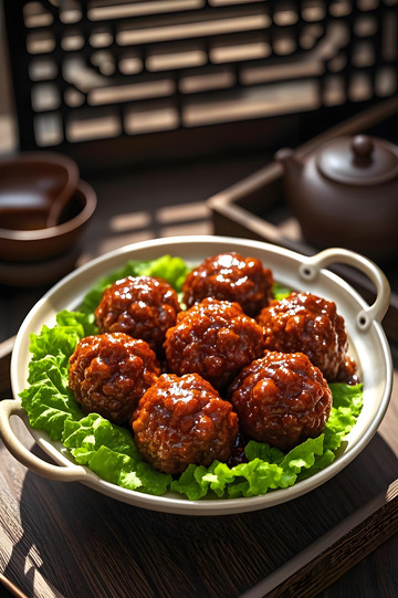 红烧丸子美食摄影图